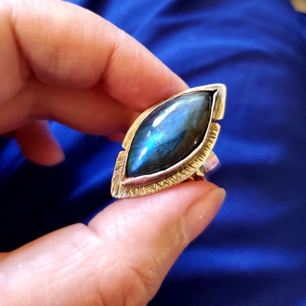 Electric Blue Flash Labradorite Ring Sterling -  NO LONGER AVAILABLE